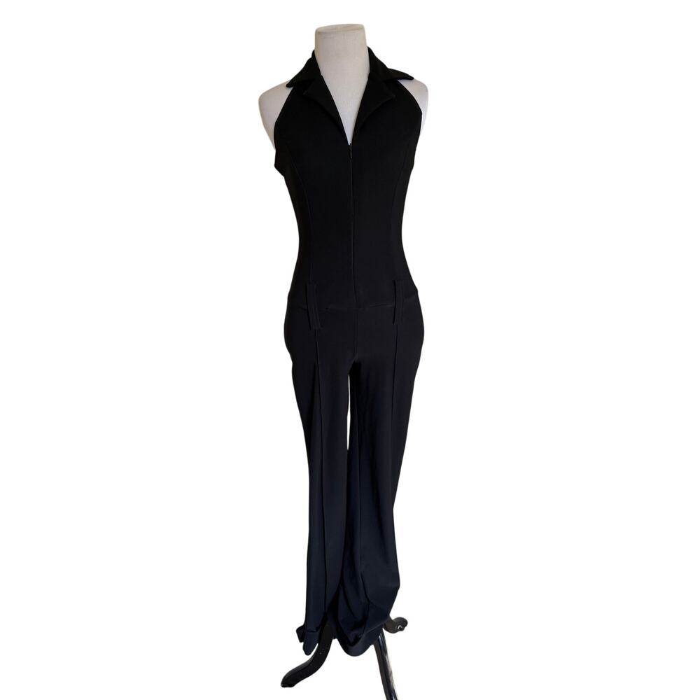 Vintage Y2K Wet Seal Black Backless Halter Flare Jumpsuit S 70s Disco